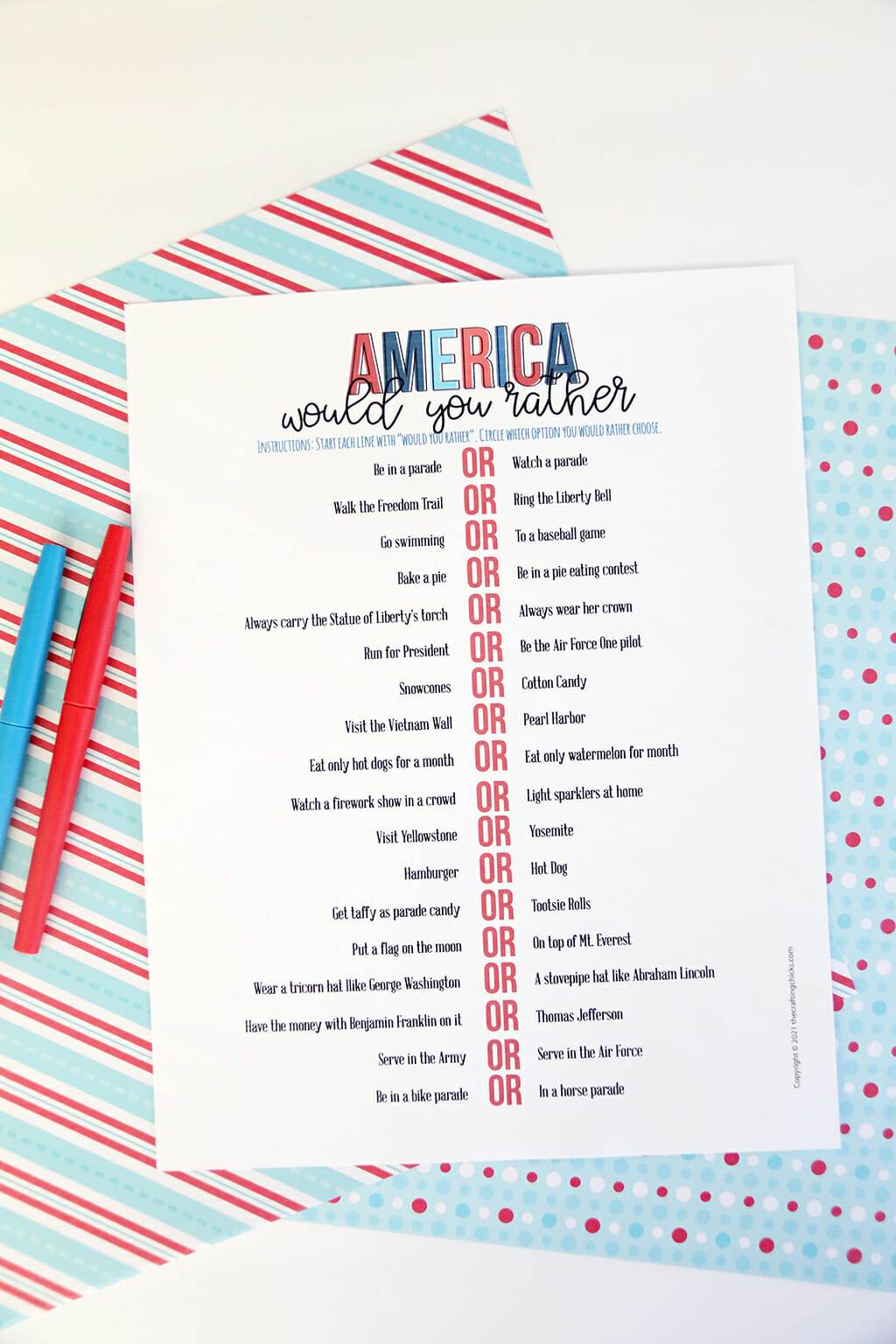 America Would You Rather Printable Game - The Crafting Chicks