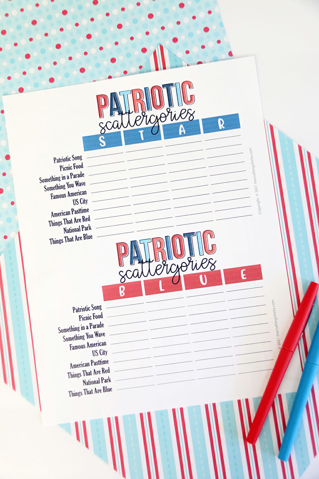 USA Labor Day Game Scattergories Printable