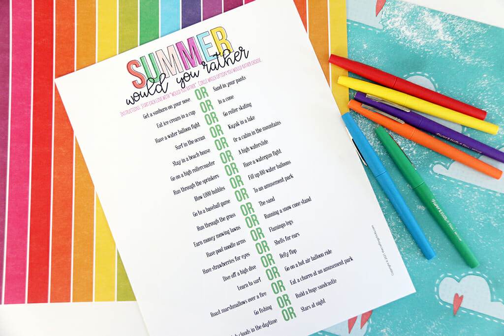 Summer Would You Rather Questions for Kids + FREE Printable