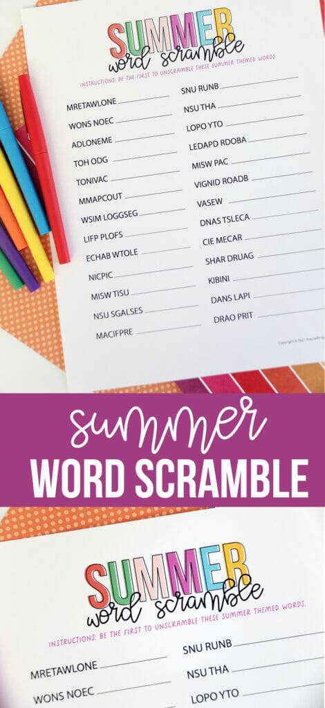 Free Printable Summer Word Scramble Game - The Crafting Chicks
