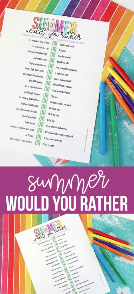 Summer Would You Rather Printable Game - The Crafting Chicks