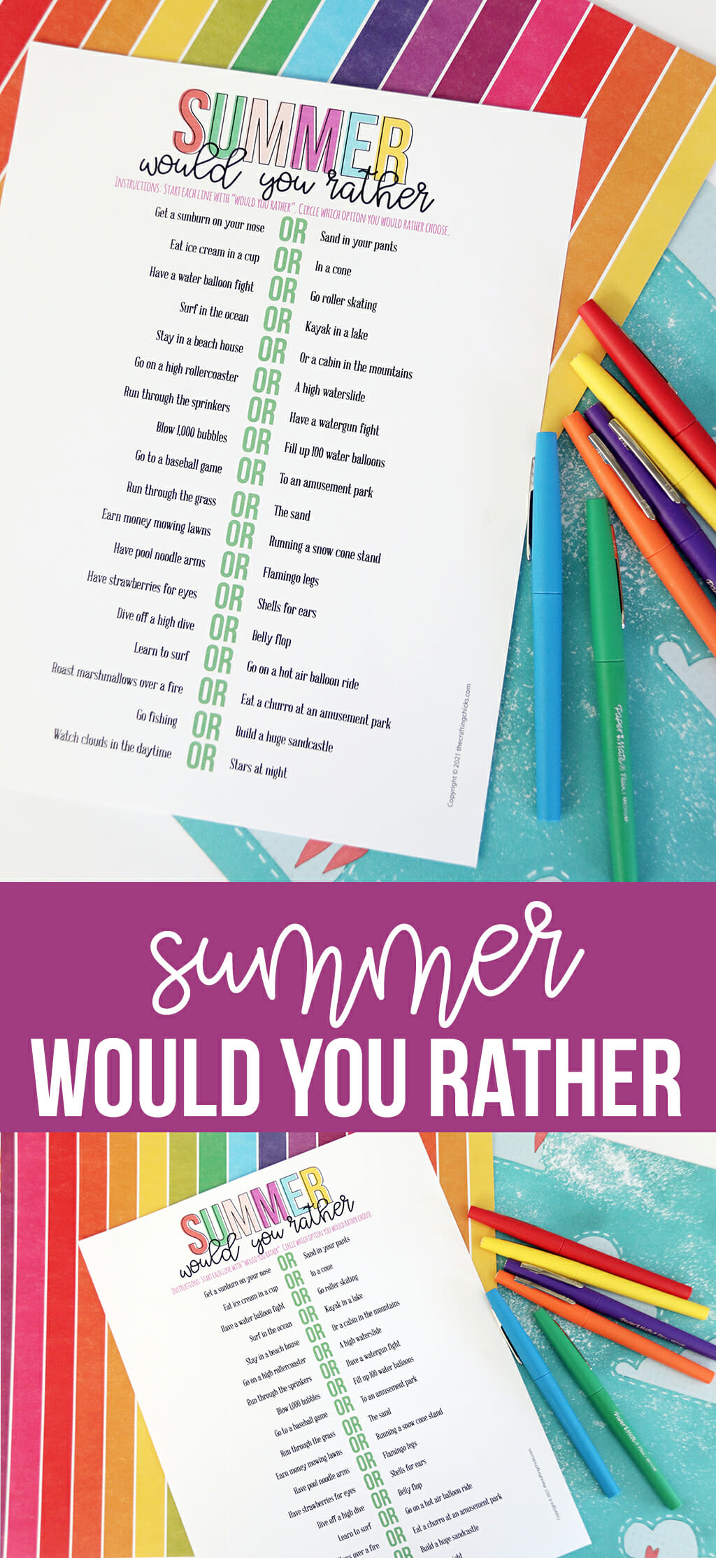 Printable summer would you rather questions for kids - Chevron Lemon