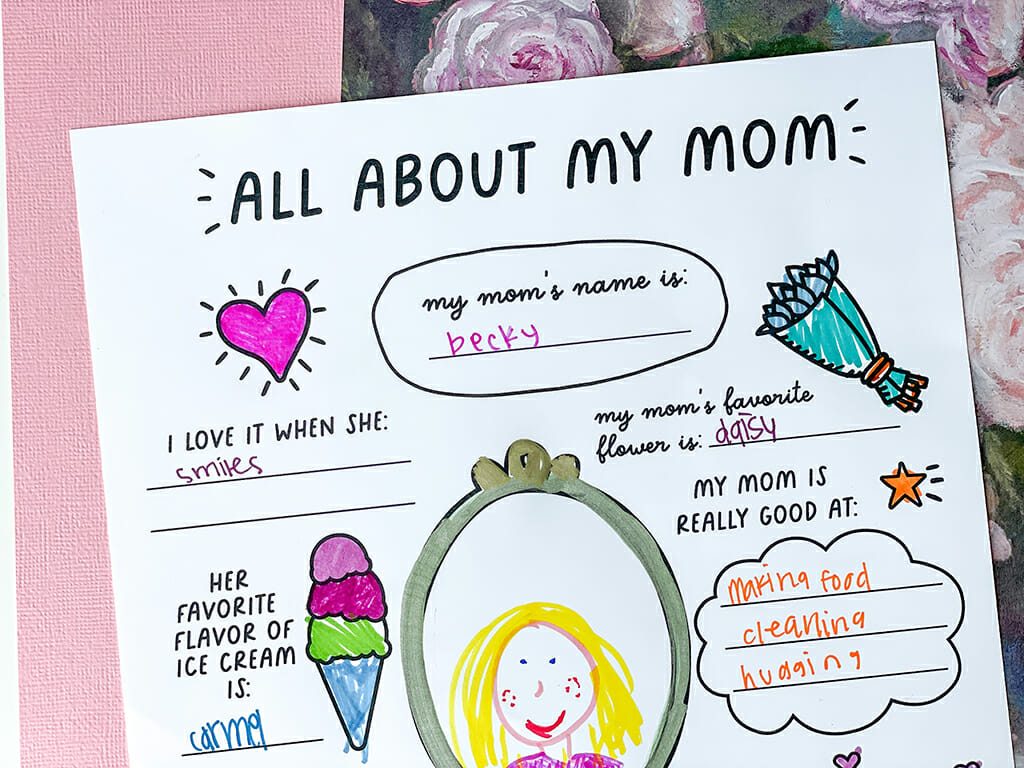 All About My Mom Free Printable colored and answers filled out