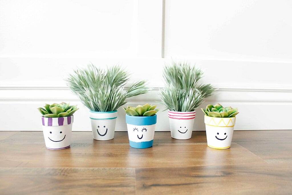 Smiley Face Painted Pots for Plants - The Crafting Chicks