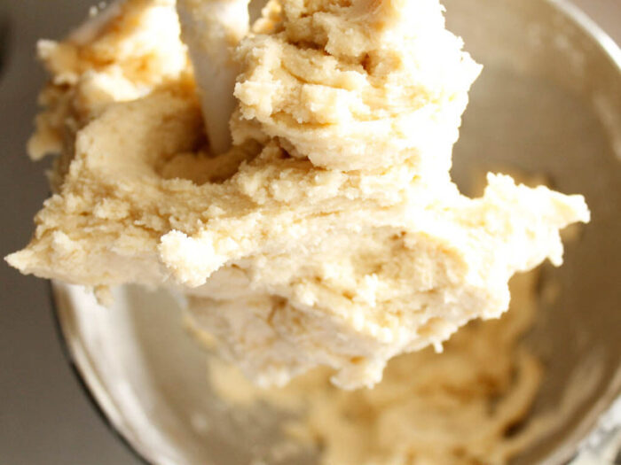 Pinwheel cookie dough in mixing bowl