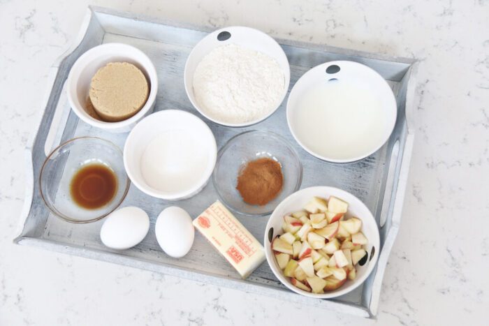 Wet and Dry ingredients on a tray for Easy Apple Crumble muffins
