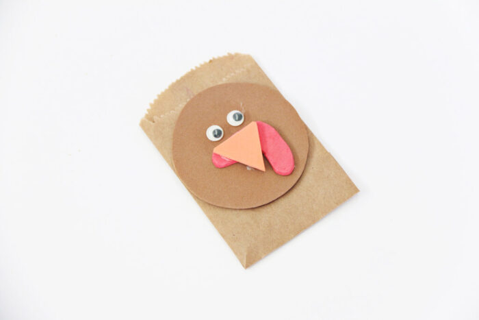 Thanksgiving Turkey craft with brown craft foam face and crayons as feathers.